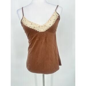 Vtg SO Babydoll Top Womens Medium Brown Lace Tank Top Camisole Y2K Festival Boho